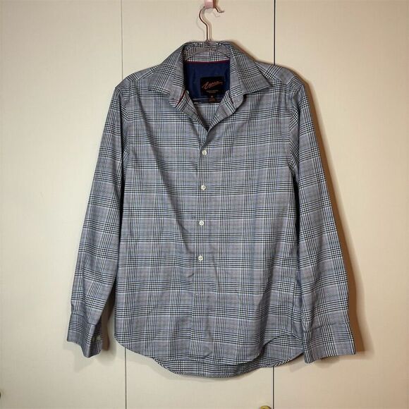 Egara Men's Slim Fit Non-Iron Stretch Dress Shirt Blue M Houndstooth - Picture 1 of 8